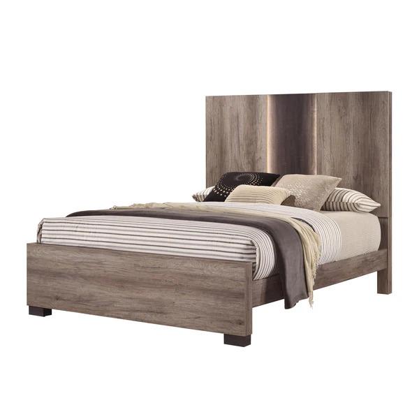Bedroom set with Panel lighted headboard, dresser mirror and nighstand